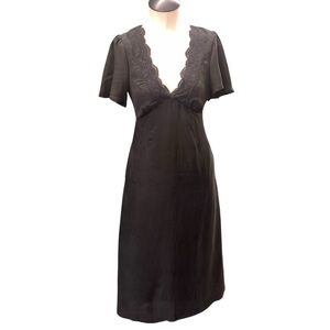 LOST + WANDER Black Lace Trim Midi Dress Flutter‎ Sleeve - Size XS (NWT)